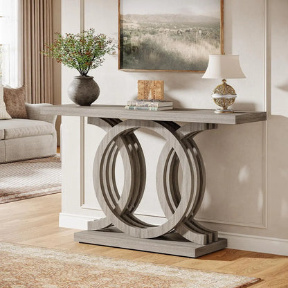 Console Table with Geometric Wood Base