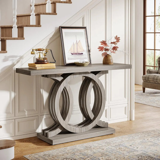 Console Table with Geometric Wood Base