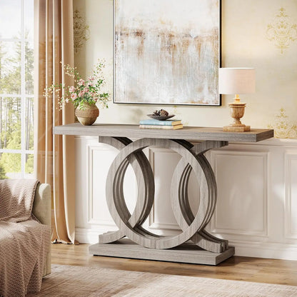 Console Table with Geometric Wood Base